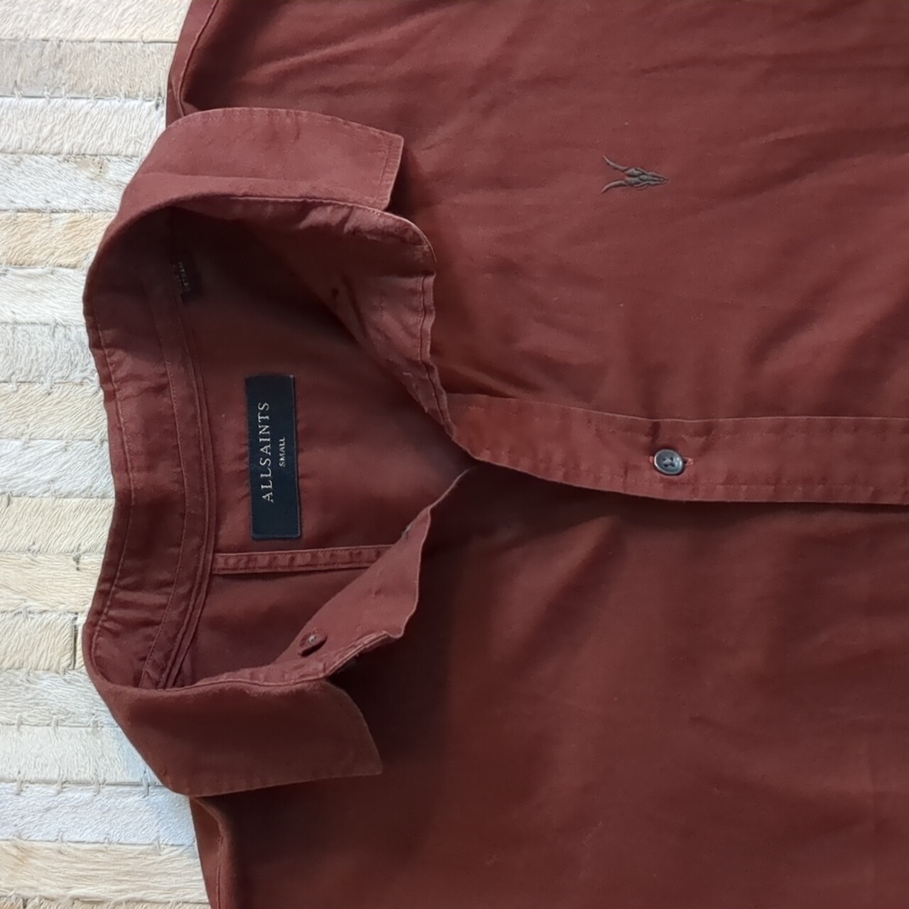 All‎ Saints 100% Cotton Maroon Ramskull Long Sleeve Button Down Shirt - Picture 3 of 9